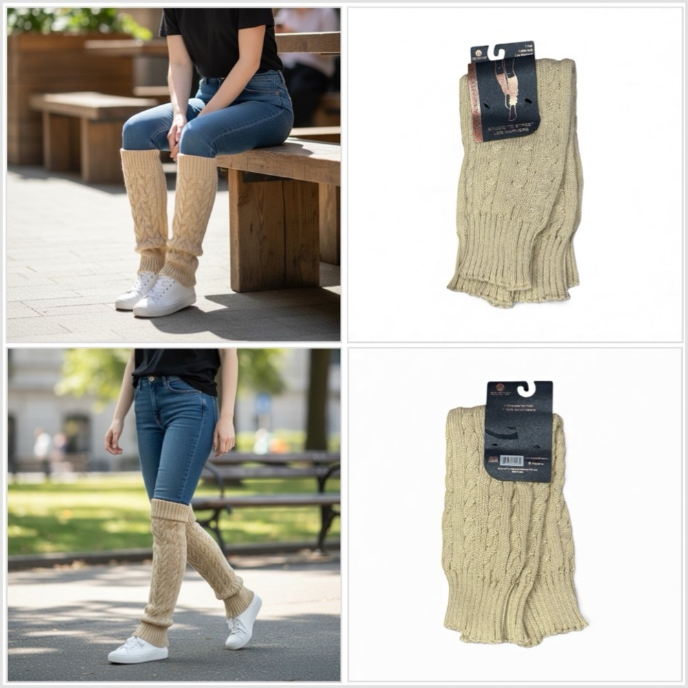 Women’s Apana Studio to Street Khaki Leg Warmers Cable Knit 1 Pair Warm Fit All